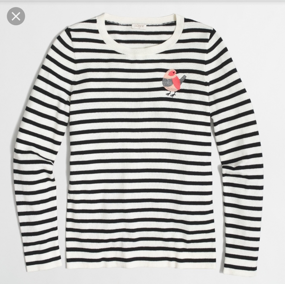 J. Crew Striped Embroidered Bird Teddie Sweater